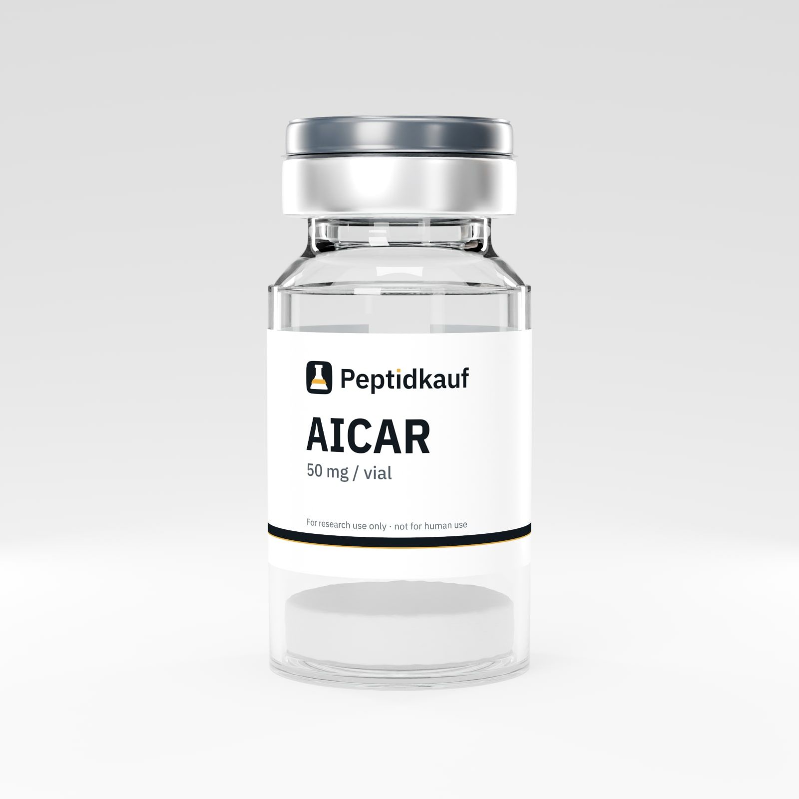 AICAR 50 mg Vial mit Peptidkauf-Etikett und Chargennummer