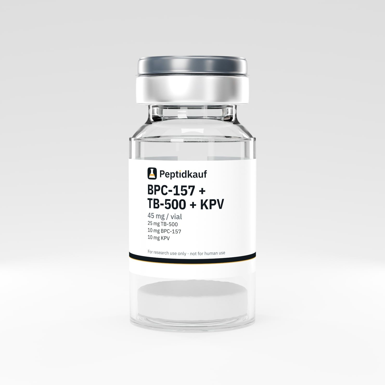 BPC-157 + TB-500 + KPV 45 mg vial with Peptidkauf label and batch number