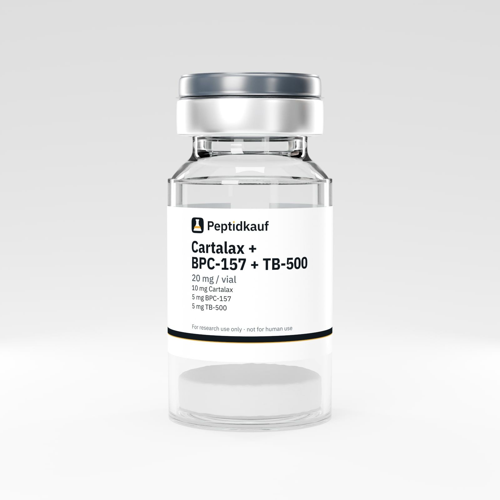 Cartalax + BPC-157 + TB-500 20 mg Vial mit Peptidkauf-Etikett und Chargennummer