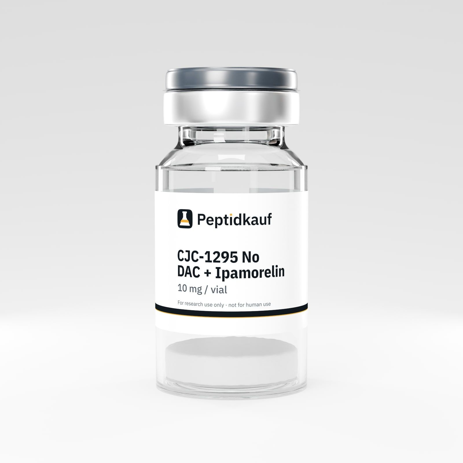 CJC-1295 No DAC + Ipamorelin 10 mg Vial mit Peptidkauf-Etikett und Chargennummer