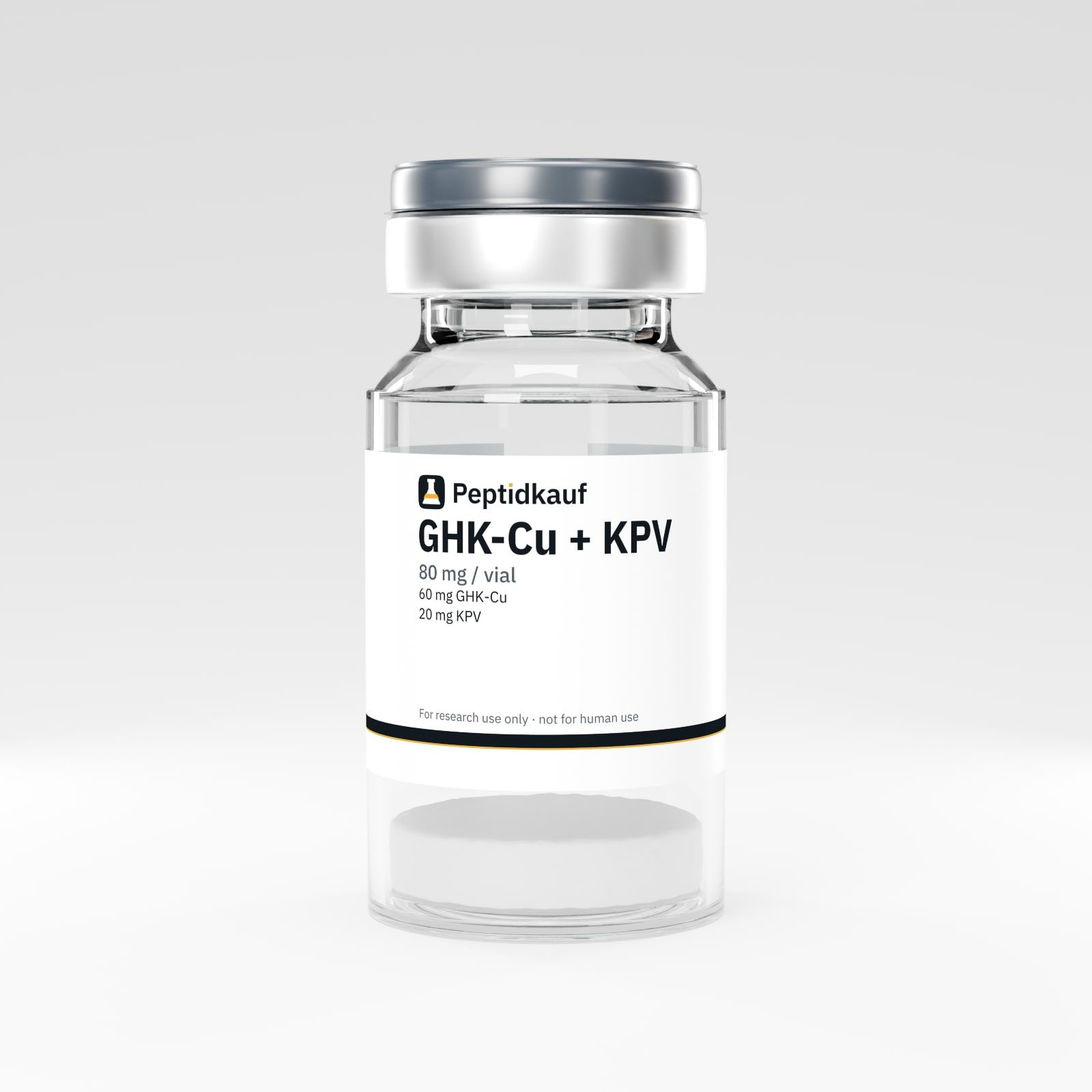 GHK-Cu + KPV 80 mg Vial mit Peptidkauf-Etikett und Chargennummer