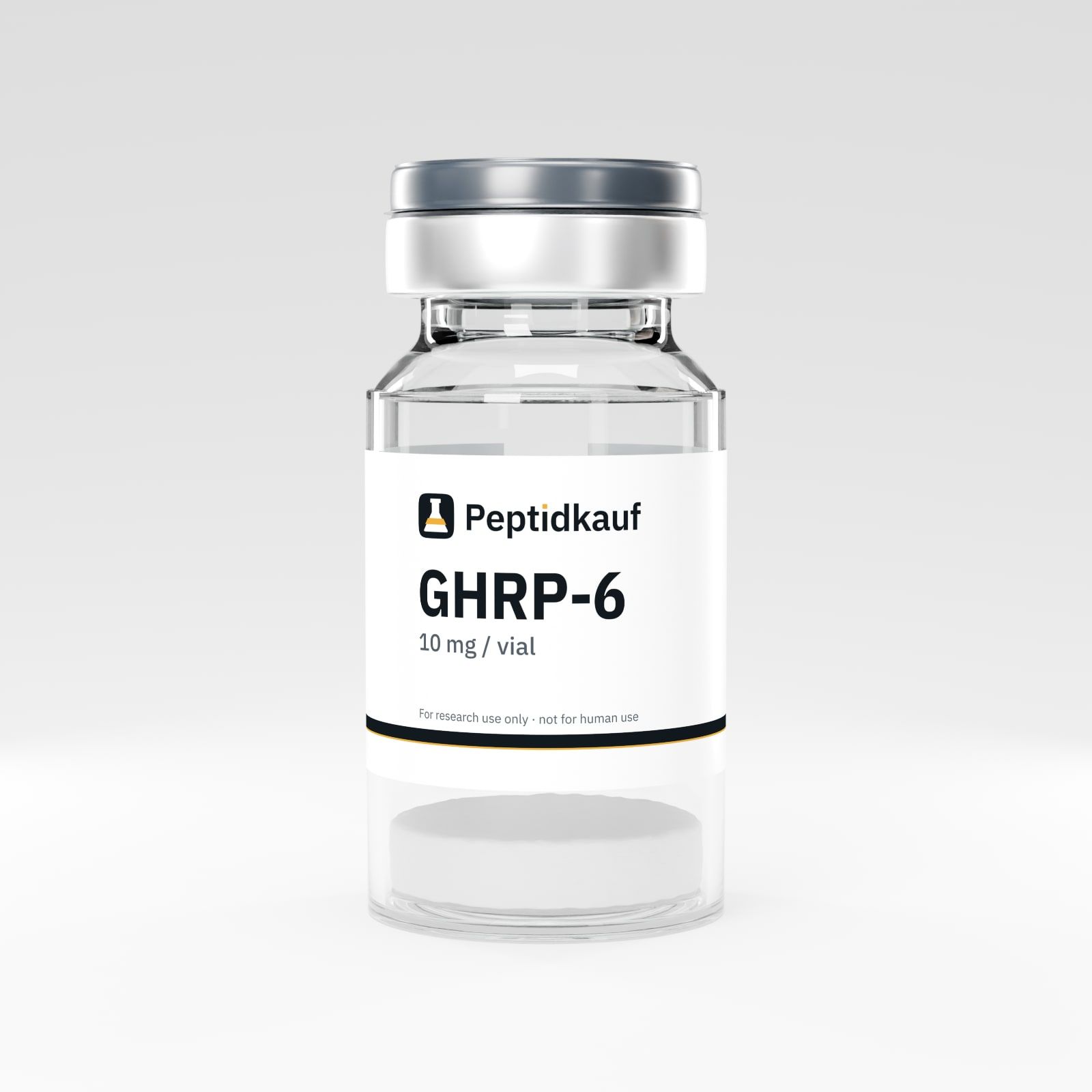 GHRP-6 10 mg Vial mit Peptidkauf-Etikett und Chargennummer