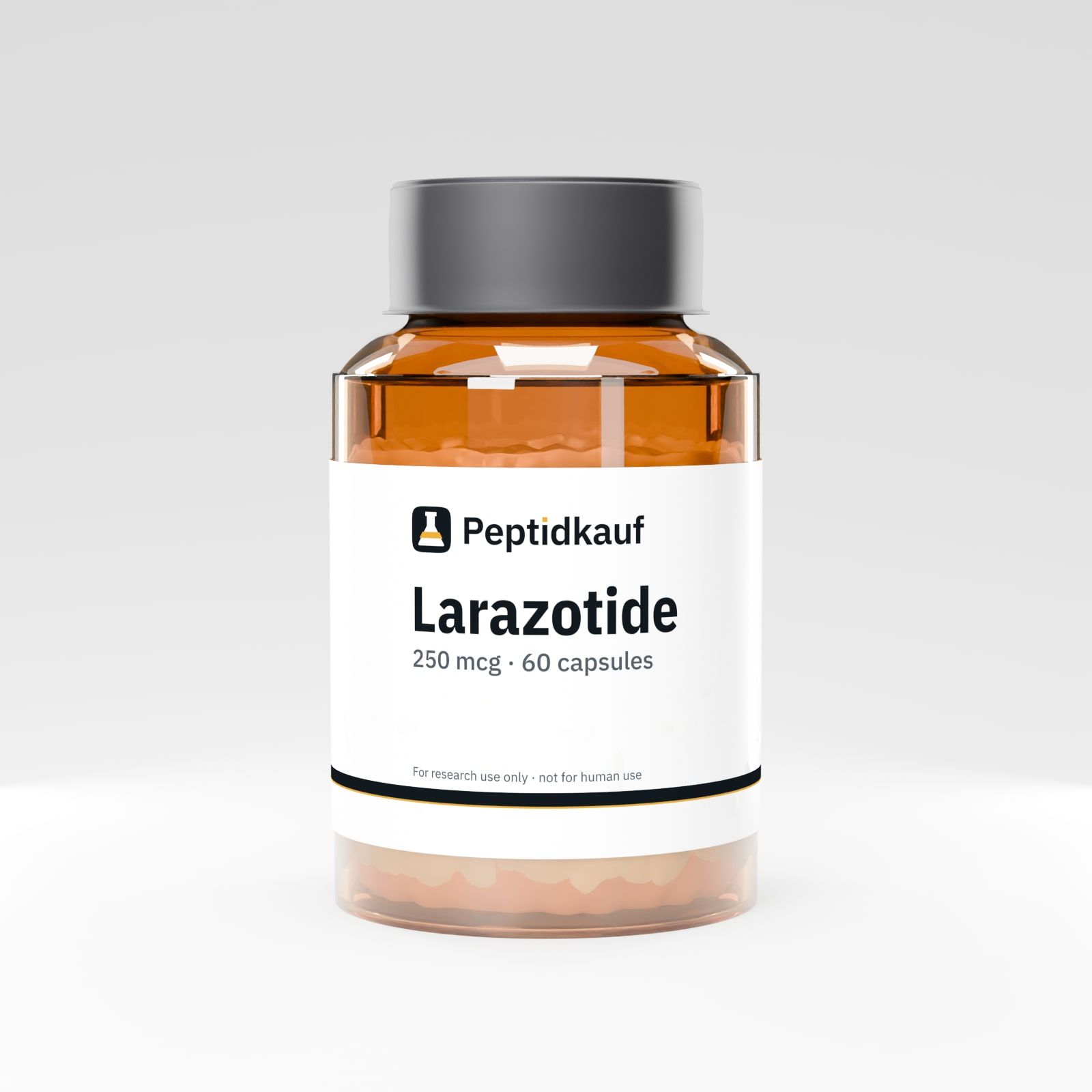 Larazotide Capsules 250 mcg × 60 with Peptidkauf label
