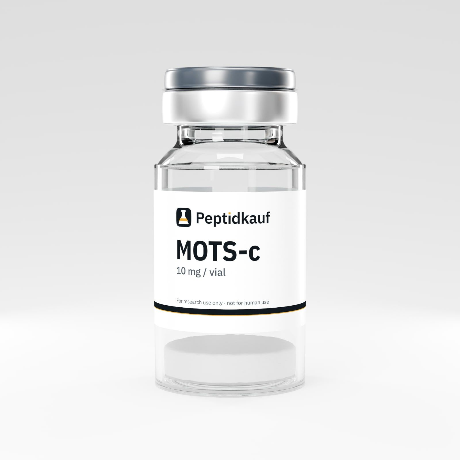 MOTS-C 10 mg Vial mit Peptidkauf-Etikett und Chargennummer