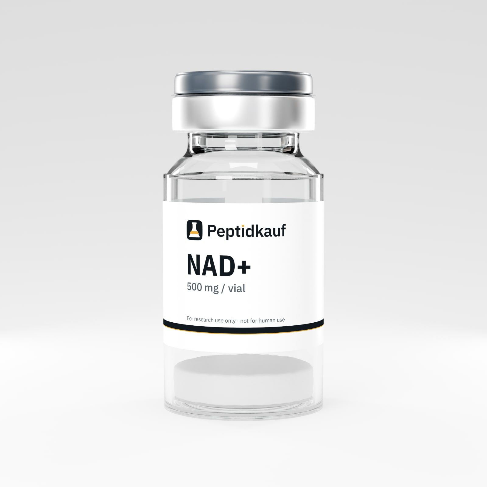 NAD+ 500 mg Vial mit Peptidkauf-Etikett und Chargennummer