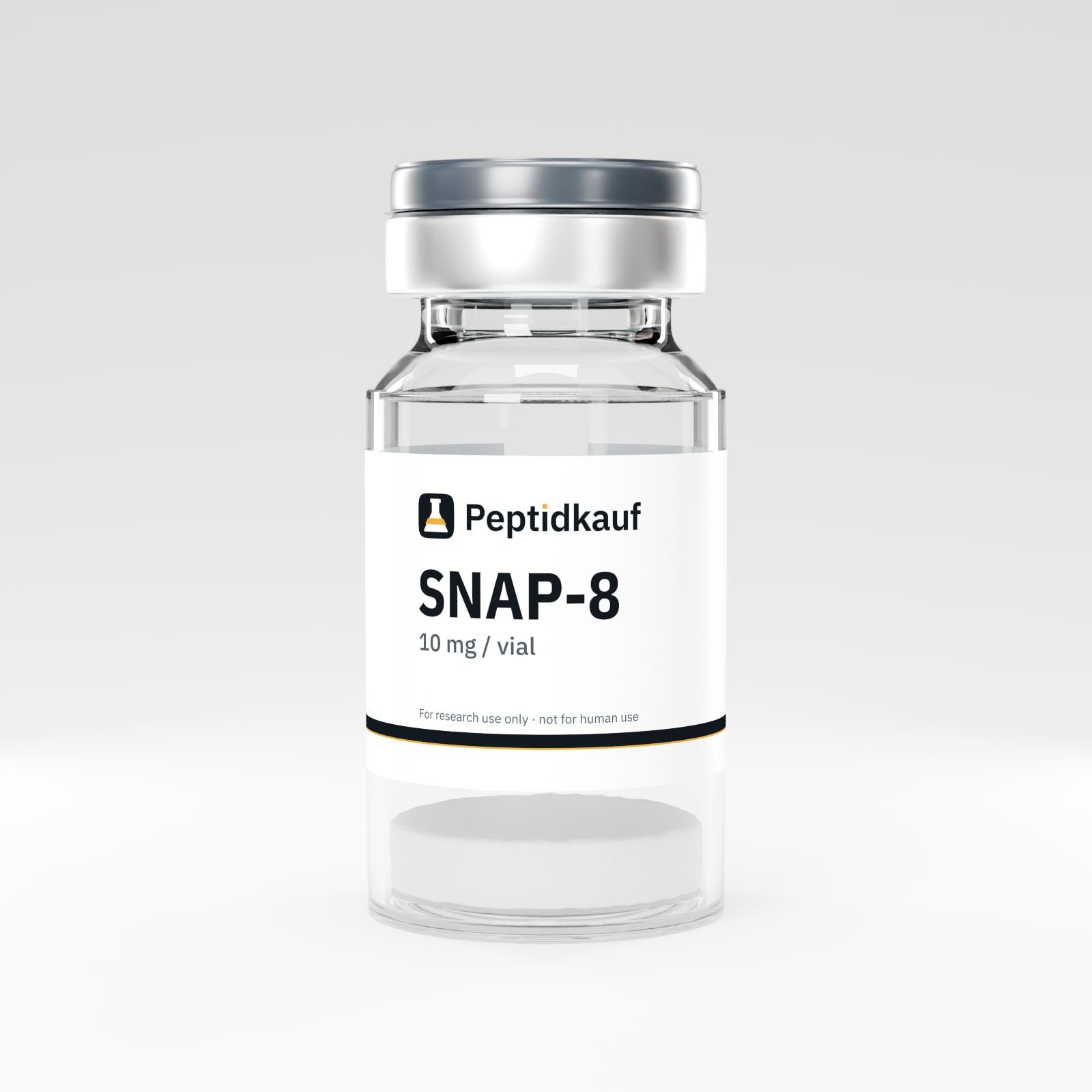 SNAP-8 10 mg Vial mit Peptidkauf-Etikett und Chargennummer